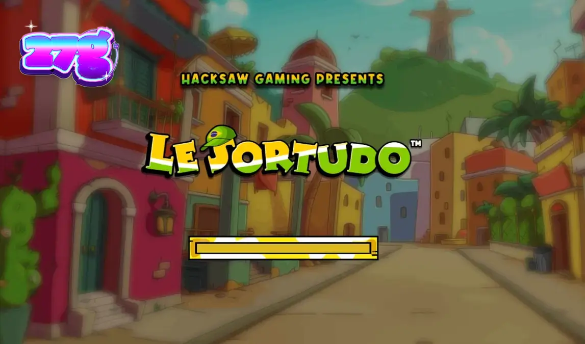 Smokey o guaxinim em um cenário de rua brasileiro vibrante no jogo Le Sortudo